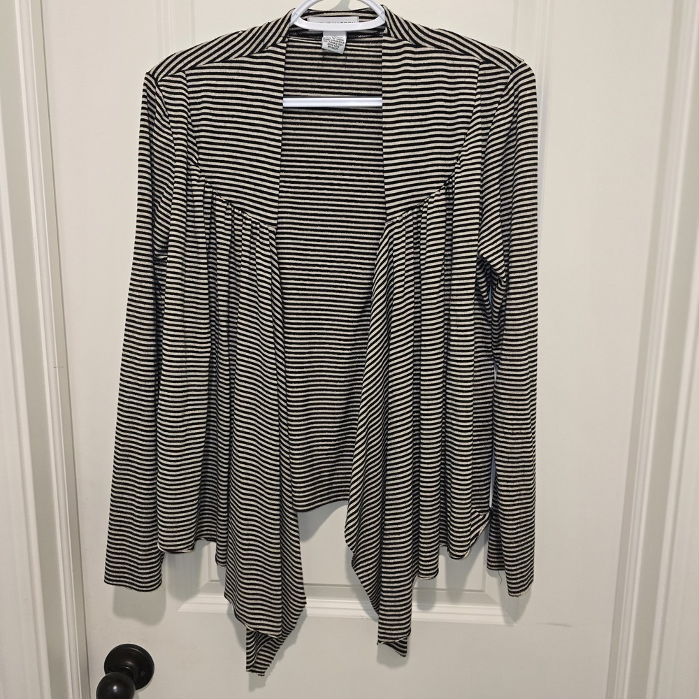 Steve Madden Open Front Cardigan Black & White Strip With Hints Of Gold Size M/L